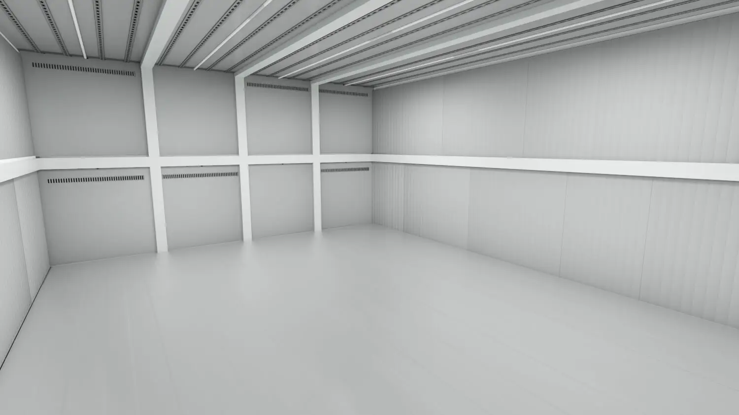 Interior view of Arctic MegaStore temperature-controlled storage container with insulated walls and flooring