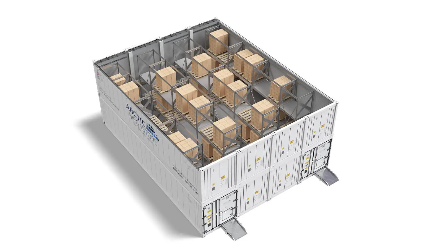 Interior view of Arctic MegaStore temperature-controlled storage container with insulated walls and flooring