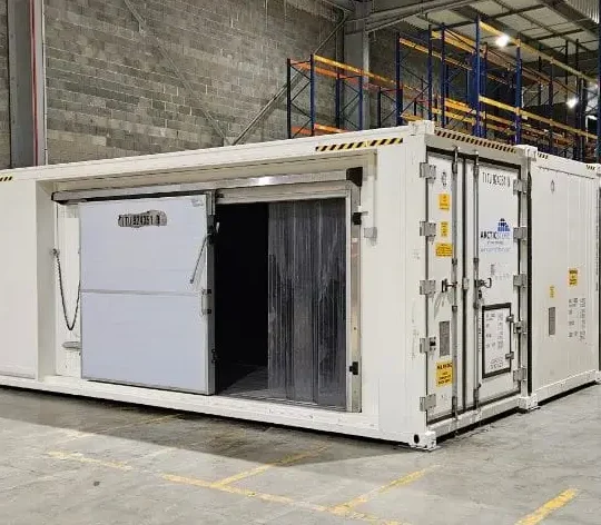 Modular cold storage container installation forming a SuperStore unit